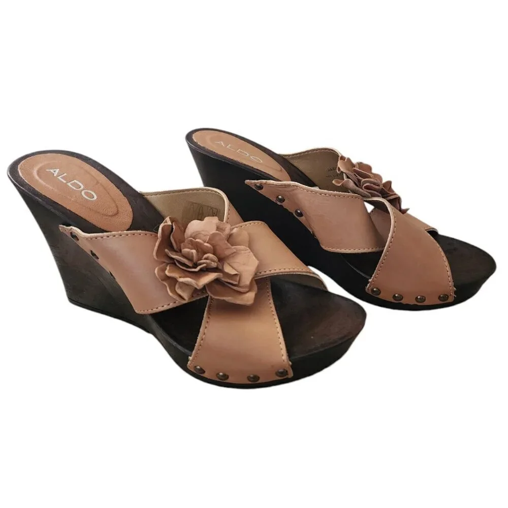 Aldo Tan Leather Wedge heel Size 9 NWOT
